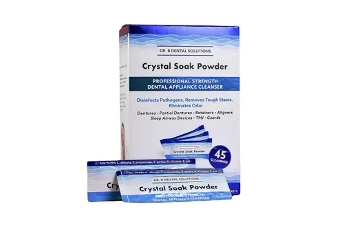 Vista 2 de Dr. B Dental Solutions Limpiador en polvo de cristal, ideal para aparatos orales, dentaduras, protectores nocturnos, retenedores, alineadores