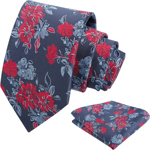 Vista 58 de Alizeal Mens 3.15inches Leaf Flower Pattern Tie with Floral Pocket Square Set