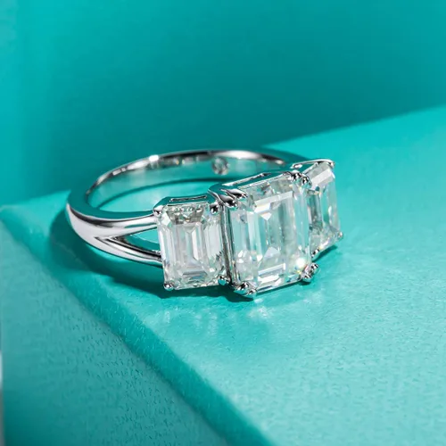 Vista 3 de AnuClub RoundEmeraldMarquise Cut Moissanite 3 Stones Engagement Rings D Color VVS1 Round Cut 925 Sterling Silver Anniversary Wedding Promise Rings