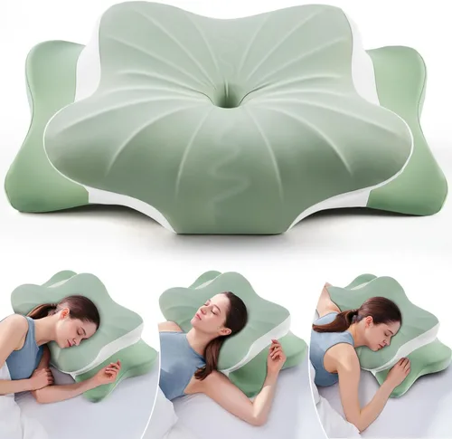 Vista 38 de DONAMA - Almohada cervical para cuello y hombros, diseño de espuma viscoelástica contorneado, soporte ergonómico para dormir de lado, espalda o boca