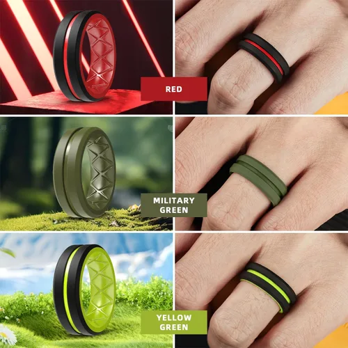 Vista 4 de Egnaro - Anillo de silicona de boda para hombre para entrenar, viajar, 8 mm de ancho, 2 mm de grosor, paquete múltiple 146