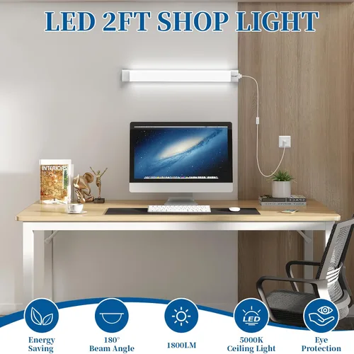 Vista 3 de Lámpara LED Utilitaria para Tienda de 2 pies y 4 pies, con enchufe, Luz de Tubo LED enlazable Impermeable Airand, Lámpara para debajo del gabinete