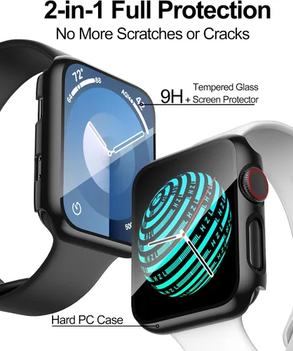 Vista 2 de Smiling Paquete de 2 fundas compatibles con Apple Watch Serie 3/Serie 2 de 1.49 pulgadas, protector de pantalla vidrio templado, carcasa rígida