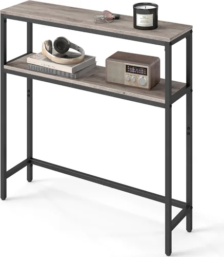 Vista 12 de VASAGLE Mesa consola, mesa de sofá estrecha de 2 niveles con 2 estantes, 7.9 x 31.5 x 31.5 pulgadas, para sala de estar, pasillo, entrada, gris