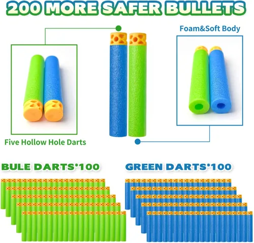 Vista 4 de Suministros de fiesta compatibles con Nerf - Paquete de 10 pistolas de cumpleaños para niños, decoración de guerra, máscaras faciales y gafas, 200