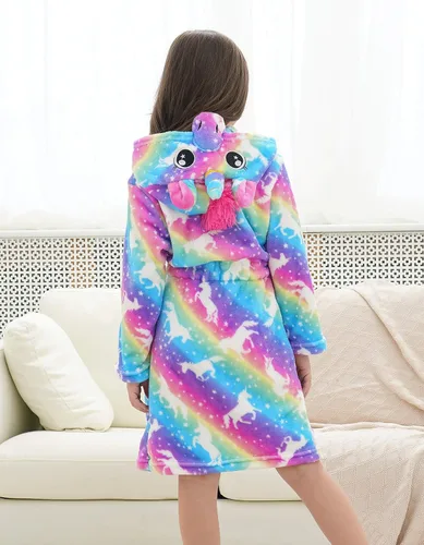 Vista 4 de Doctor Unicorn Bata de baño con capucha de unicornio suave para niñas Blanco