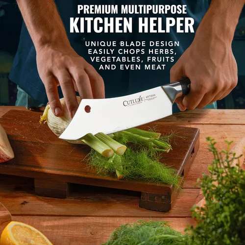 Vista 7 de Cutluxe Cuchillo Cleaver de Chef – Cuchillo de Carnicero Cleaver de Carne de 8" – Hoja de Acero Alemán, Espiga Completa, Diseño de Mango Ergonómico