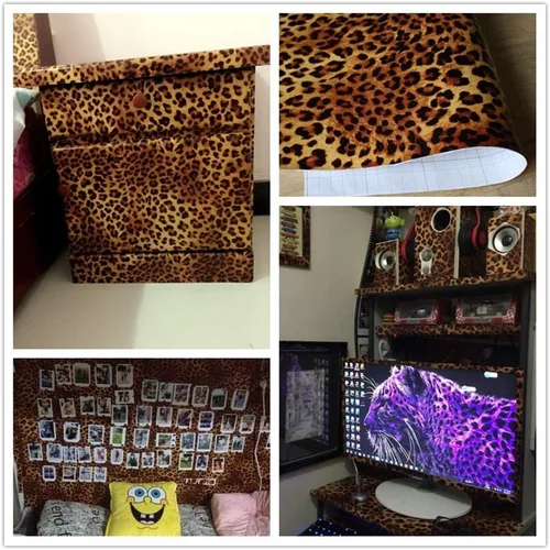 Vista 5 de Taogift Vinilo autoadhesivo con estampado de leopardo y papel de contacto para cajones, gabinetes de mesa, muebles, paredes, manualidades