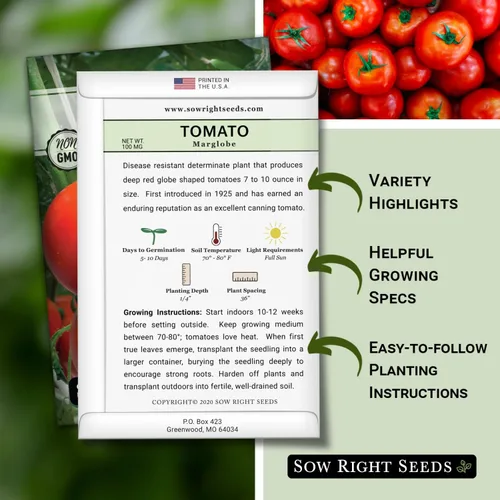 Vista 2 de Sow Right Seeds - Semillas de tomate Marglobe para plantar - Paquete de reliquia sin OMG con instrucciones para plantar y cultivar un huerto casero