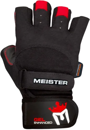 Vista 2 de Meister Guantes de levantamiento de pesas con relleno de gel Negro / Rojo