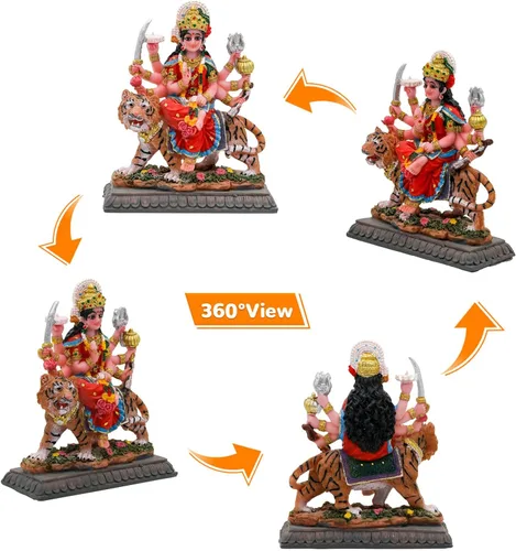 Vista 6 de BangBangDa Durga - Estatua de tigre pequeña de 4.1 pulgadas de alto para tablero de instrumentos de vehículo, diosa hindú, día del padre, día