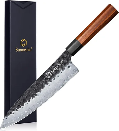 Vista 8 de Sunnecko Cuchillo de cocina afilado, cuchillo de pelar de 5.5 pulgadas de acero de carbono para frutas, cuchillo de 3 capas 9CR18MOV, mango