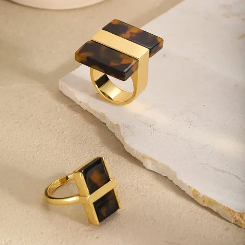Vista 7 de Anillo de leopardo para mujer, joyería de leopardo, ajustable, chapado en oro, anillos acrílicos para mujer, anillo de tortuga, anillo de cóctel