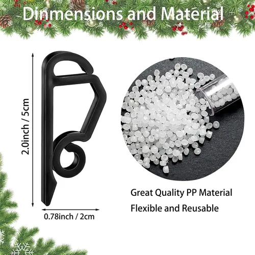 Vista 2 de 120 piezas de ganchos negros pequeños de plástico para canalones - Clips para luces al aire libre resistentes al clima para decoración de Navidad