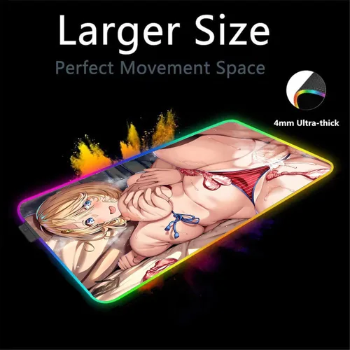 Vista 2 de Alfombrilla de mouse de anime para niña, sexy, XXL RGB, accesorios de juegos, tapete de escritorio LED, alfombrillas de juego, alfombrillas