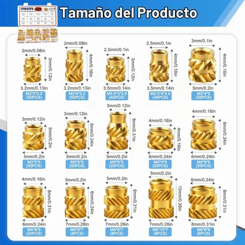 Vista 6 de Juego de 400 piezas de insertos roscados de latón para impresión 3D M2-M6 Kit