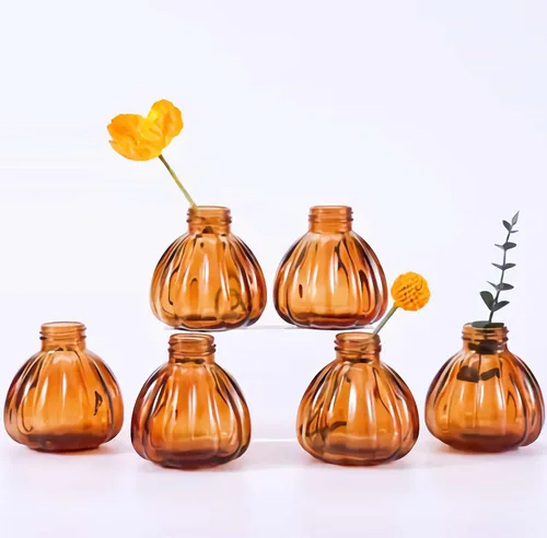 Vista 7 de Juego de 6 jarrones de cristal, frascos de flores de vidrio, botellas pequeñas para arreglos florales, jarrones florales decorativos rústicos