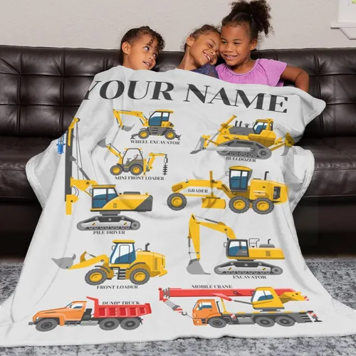 Vista 5 de Mantas personalizadas para niños con camiones, mantas con nombre personalizado para niños, niñas, familia, bebés, regalos personalizados