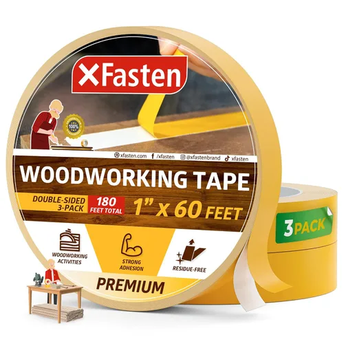 Vista 9 de XFasten Cinta de carpintería de doble cara de 1/2 pulgada x 36 yardas (paquete de 4) - Cinta de doble cara para plantilla de madera, bandas