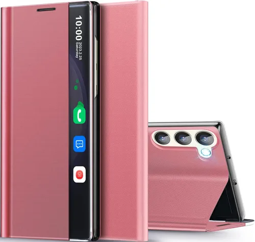 Vista 59 de Funda de teléfono para Samsung Galaxy A16 5G, Clear View Window Funda delgada de lujo para teléfono Galaxy A16 con soporte, funda protectora