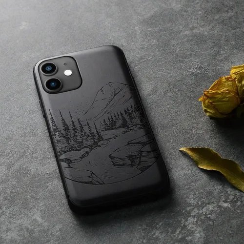 Vista 4 de Carveit Funda de madera para iPhone 11 [madera natural y TPU suave negro] a prueba de golpes, protector de madera único para teléfono compatible
