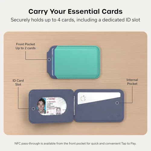 Vista 3 de Satechi Cartera magnética Magsafe, soporte para tarjetas de doble solapa, 4 ranuras con paso frontal NFC, accesorio ajustable para teléfono