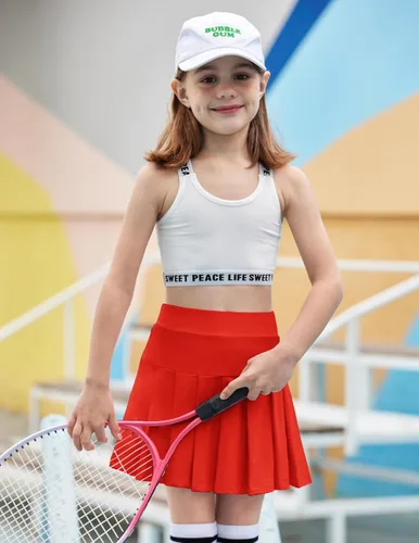 Vista 2 de Arshiner Faldas de tenis para niña con pantalones cortos, falda plisada atlética, falda pantalón de entrenamiento con bolsillos para niños de 4 a 13