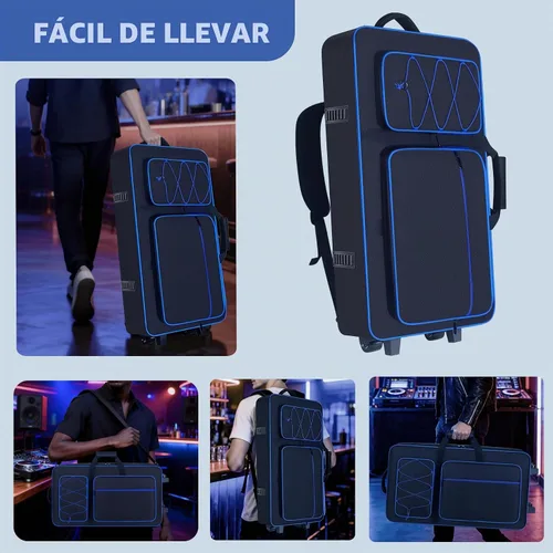 Vista 7 de Funda para controlador de DJ con ruedas compatible con DDJ-FLX10/1000/1000SRT/ DDJ-GRV6/REV5/REV7, mochila acolchada para DJ con correa de hombro