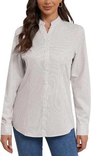 Vista 7 de Camisas básicas con botones para mujer, estilo ejecutivo informal, cuello, ropa de trabajo, camisa de vestir ajustada, blusa