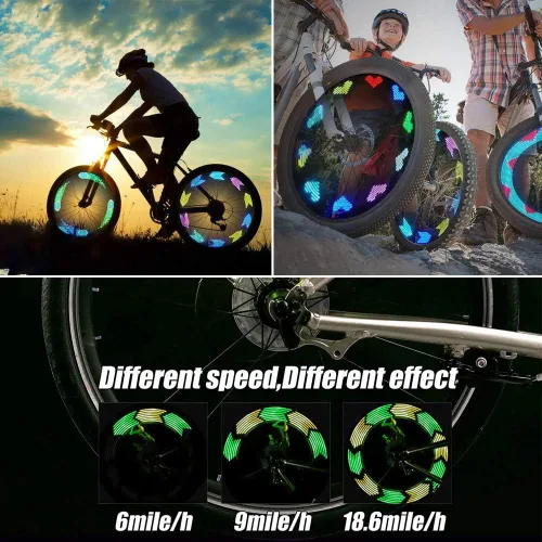 Vista 6 de Solhice 2 luces LED recargables para ruedas de bicicleta, luces impermeables para radios de bicicleta, 30 patrones de luces de neumáticos
