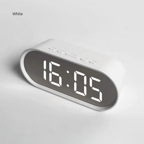 Vista 3 de mooas Reloj despertador digital Pop Mirror, reloj de escritorio LED rosa con luz nocturna, repetición, temperatura, funciona