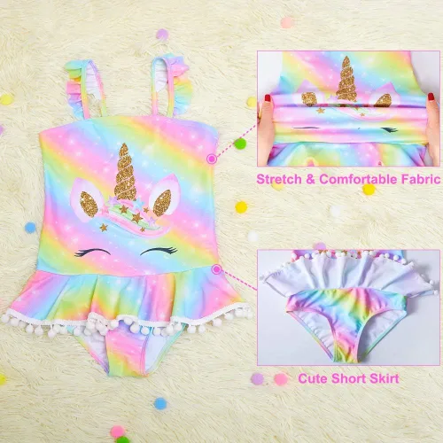 Vista 5 de Play Tailor Traje de baño de una pieza para niñas, traje de baño de unicornio