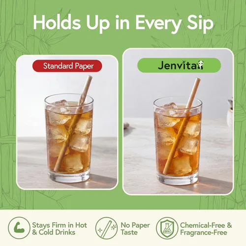 Vista 3 de Jenvita Pajitas biodegradables de polvo de bambú (paquete de 50) – Pajitas compostables de 7.88 pulgadas envueltas individualmente 100%