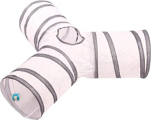 Vista 5 de Túnel de 3 vías para gatos plegable para mascotas, juguete de tubo con arrugas y bolas, juguete para gatos, perros pequeños, gatitos, conejos, CT097