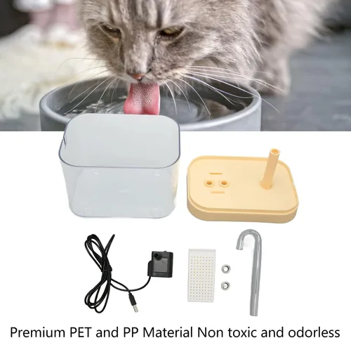 Vista 3 de Fuente de agua para gatos, dispensador de agua transparente silencioso para mascotas con tubo de codo para interiores (tapa amarilla)