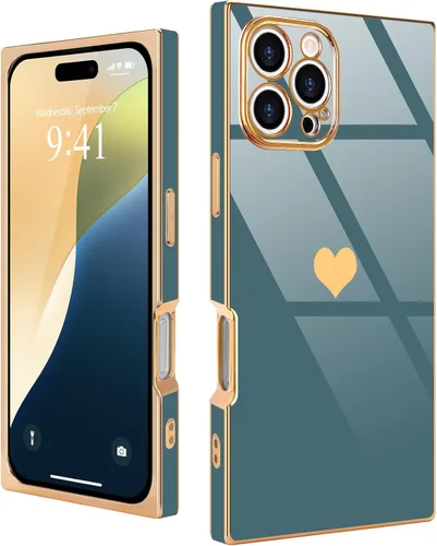 Vista 34 de Compatible con iPhone 12 Funda Rectangular Bonita Chapado Dorado Lujo Corazón de Amor Funda de Teléfono para Mujeres Niñas A Prueba de Golpes