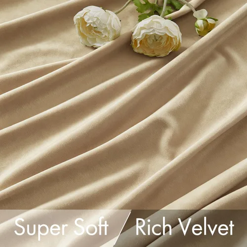 Vista 4 de MIULEE Cortinas opacas plisadas de terciopelo beige