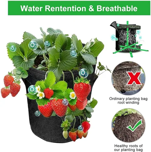 Vista 3 de 3 piezas de bolsas colgantes para macetas con asas, contenedores colgantes de plástico para plantación de fresas, bolsas de cultivo plegables