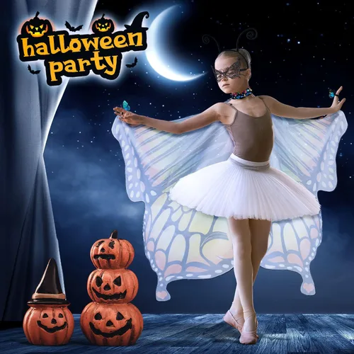 Vista 6 de Butterfly Wings Costume for Women Girls - Halloween Fairy Wings Cape for Adult with Headband,Mask,Earrings