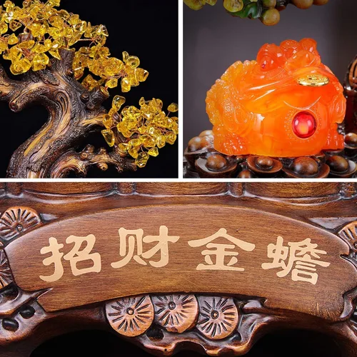 Vista 3 de Figuras, estatuas/adornos de Feng Shui, decoración de árbol de dinero de cristal de sapo dorado que atrae riqueza y buena suerte, decoración