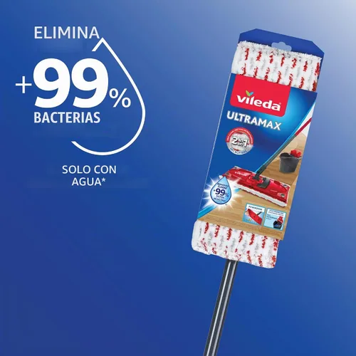 Vista 2 de Vileda UltraMax Mop - Trapeador de piso de microfibra roja