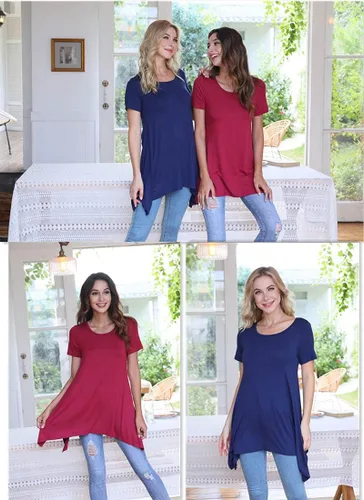 Vista 4 de BISHUIGE - Blusón de verano para mujer, de manga corta, con dobladillo irregular, holgada