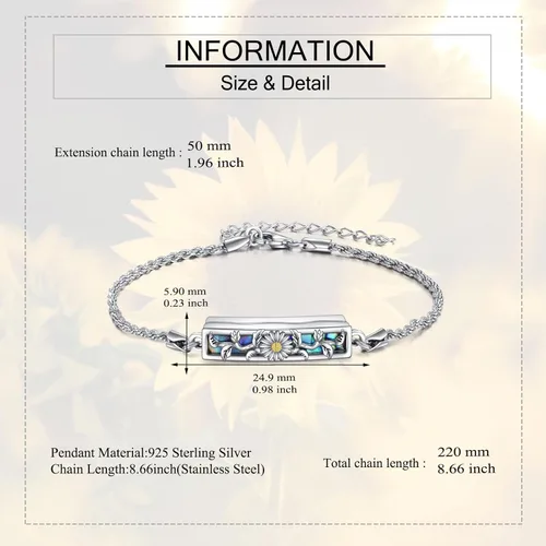 Vista 5 de ONEFINITY Pulsera de urna para cenizas, plata de ley 925, concha de abulón, colibrílibélulamariposagirasol, joyería de cremación para cenizas