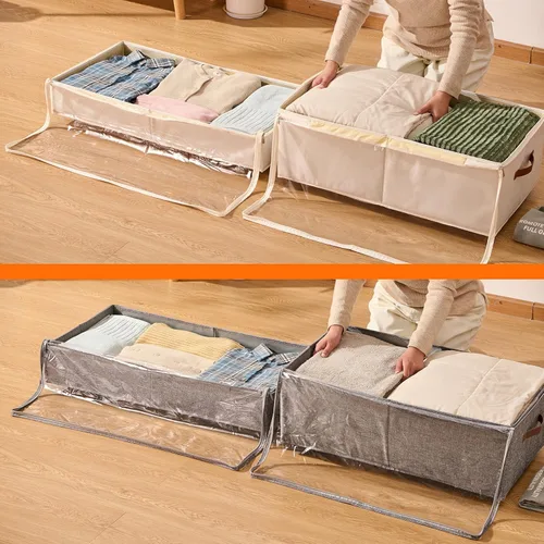 Vista 6 de Almacenamiento debajo de la cama de 6 pulgadas con ruedas, paquete de 2, contenedor de almacenamiento de zapatos debajo de la cama con tapa