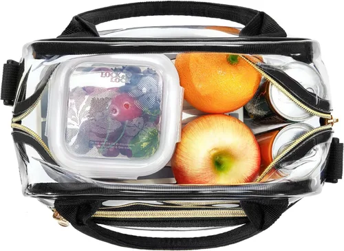 Vista 4 de TOURIT Bolsa de almuerzo transparente aprobada para estadios, bolsa transparente con correa ajustable, lonchera transparente para mujeres y hombres