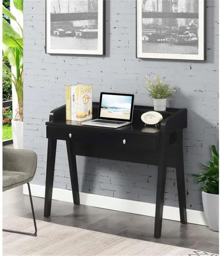 Vista 2 de Convenience Concepts Newport Deluxe - Escritorio con 2 cajones y estante, color negro
