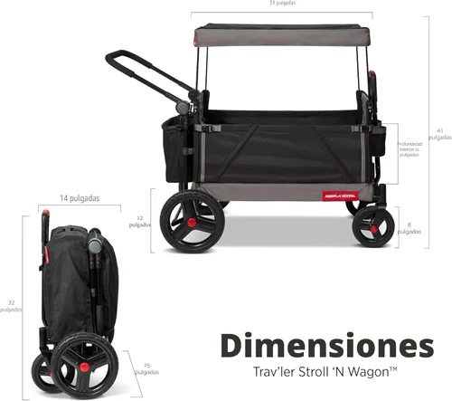 Vista 4 de Radio Flyer - Vagón para niños, cochecito de bebé, juguetes para exteriores para niños de 1 a 3 años, carrito rodante, carrito de playa con ruedas