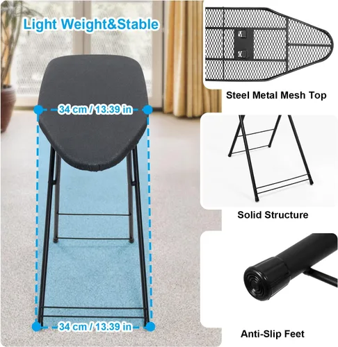 Vista 2 de Duwee Tabla de planchar pequeña de 13 x 35 pulgadas con cubierta resistente al calor, tabla de planchar compacta plegable, ligera, fácil de Negro