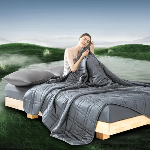Vista 14 de OMYSTYLE Manta pesada reversible de 48x72 pulgadas y 15 libras para adultos, manta doble cara con peso de felpa corta cálida y tela Tencel fresca