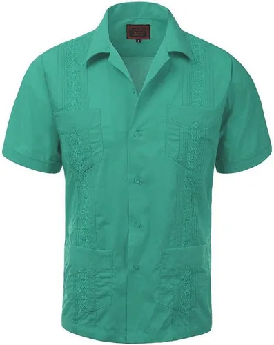 Vista 28 de vkwear Guayabera - Camisa de vestir casual con botones y manga corta para hombre